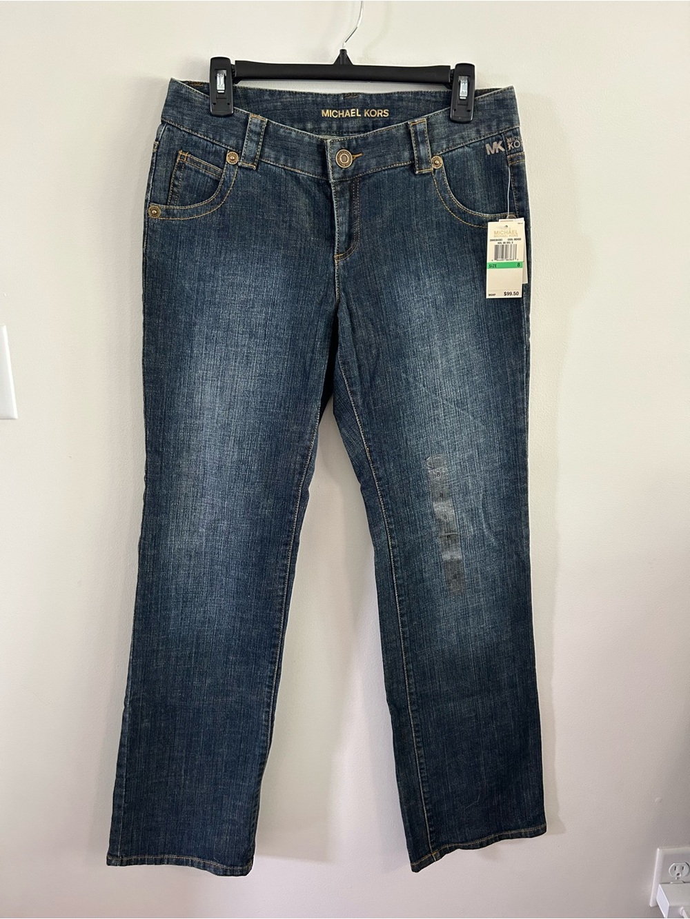 Michael Kors Straight Blue Denim Zip Button Flap Pocket Womens Jeans Size 8 NWT